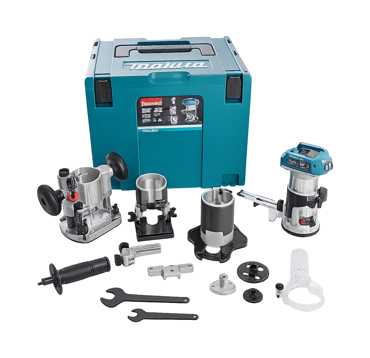 Makita DRT50ZJX3 — Affleureuse 18V LXT brushless Ø6-8 mm — kit 4 bases en MAKPAC (machine seule)